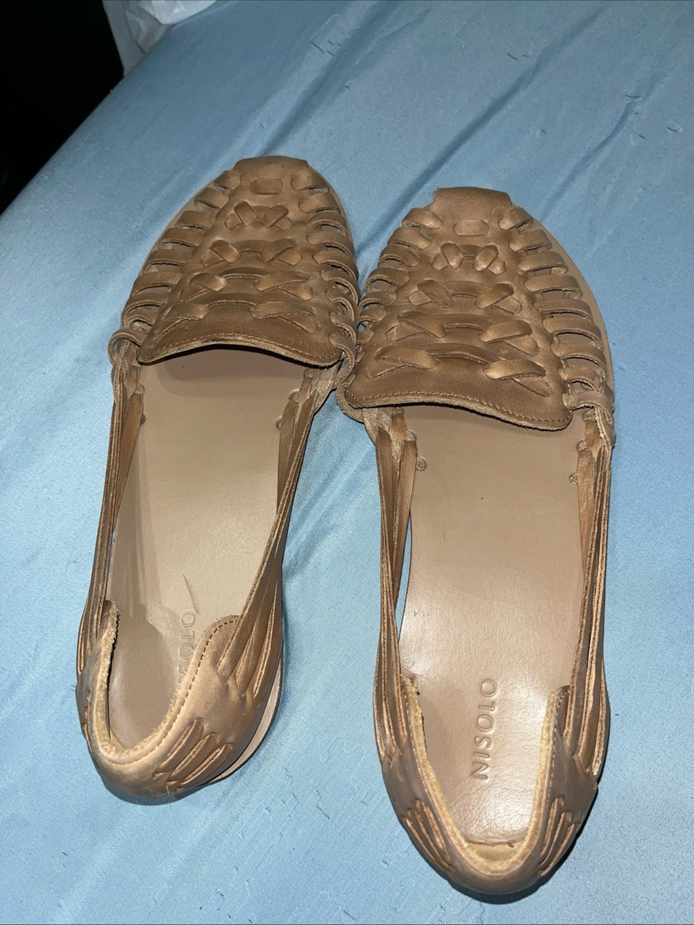 Nisolo Tan Braided Leather Slip-On Flats